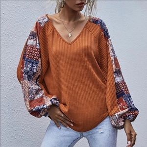 Boho Floral Long-Sleeve V-neck Top